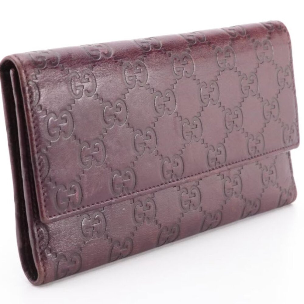 Gucci Guccissima and Cinghiale Leather Long Flap Wallet in Aubergine